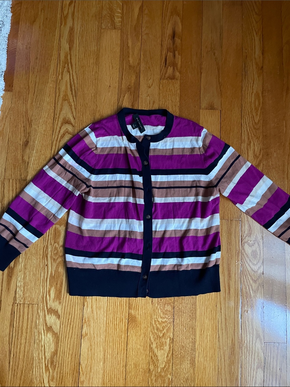 Ann Taylor Striped Cardigan in Purple, Navy, Cream, Tan